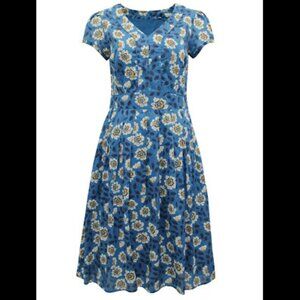 SEASALT Villa Garden Dress Dog Roses Teal Blue Organic Cotton Womens Size 4